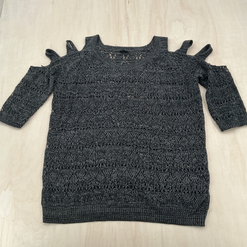 Torrid Sweater Womens 14 Grey Cold Shoulder Strappy Open Knit Grunge Boho Edgy